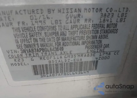 2016 Nissan Sentra Fe+ S/S/Sl/Sr/Sv from USA, damaged, VIN 3N1AB7AP8GL643649